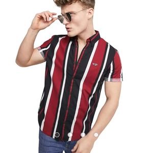 Hollister short sleeve slim fit shirt in red/black stripe M
